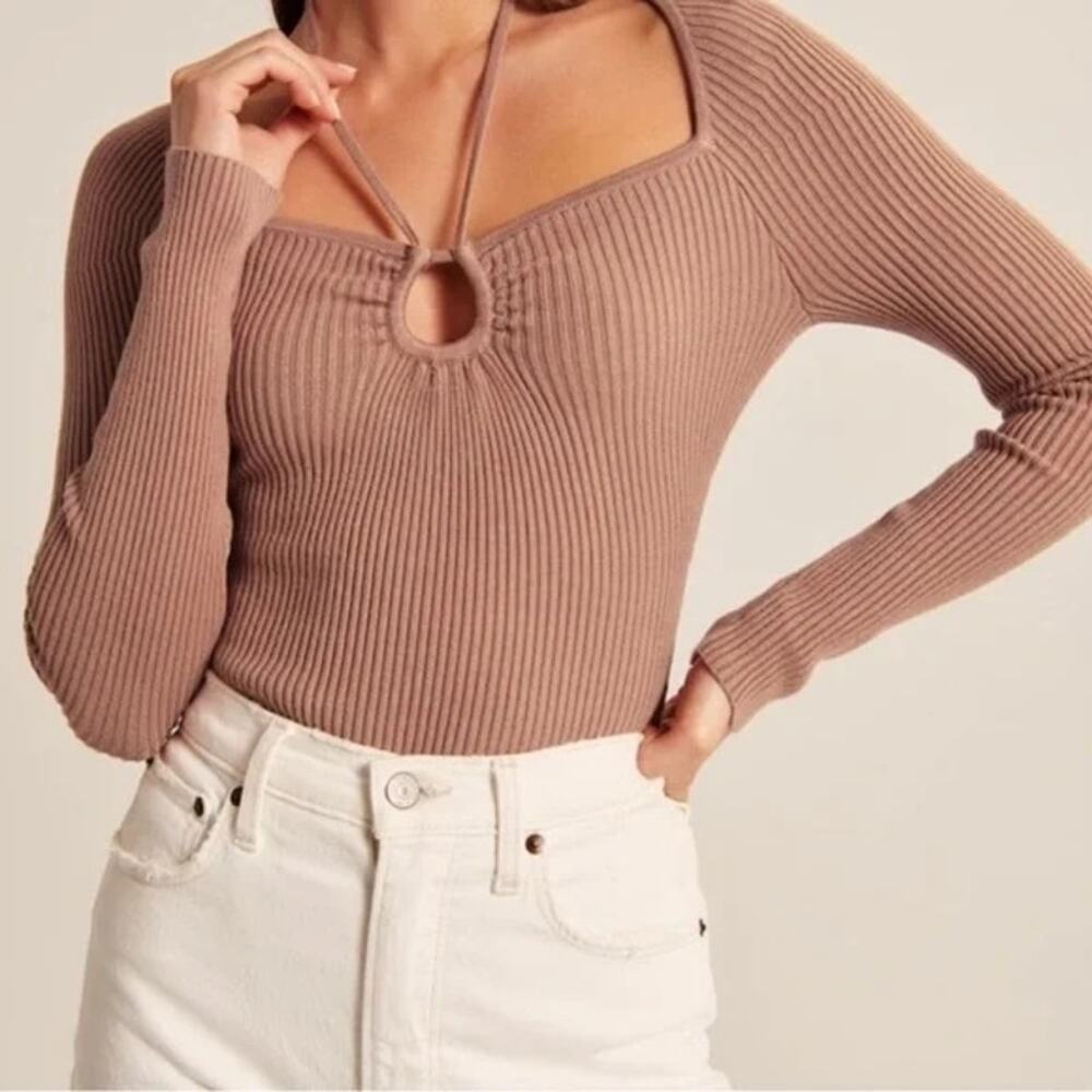 Abercrombie & Fitch Strappy Cinched Keyhole Knit Bodysuit Size XXS Brown Stretch